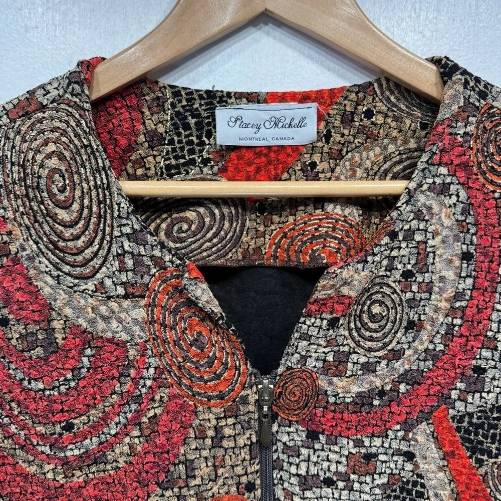 Patchwork Print Jacket Jewel Tone & Metallic Swirls Zip Front by Stacey Michelle